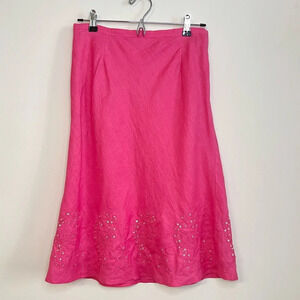 Vintage Pink Linen Embellished Midi Skirt